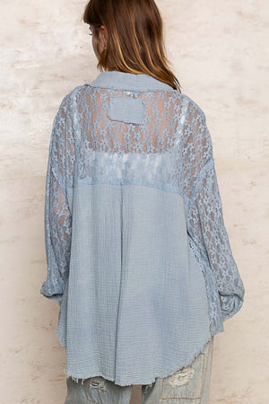 POL Oversize Pocket Front Lace Button-Down Shirt at Bella Road