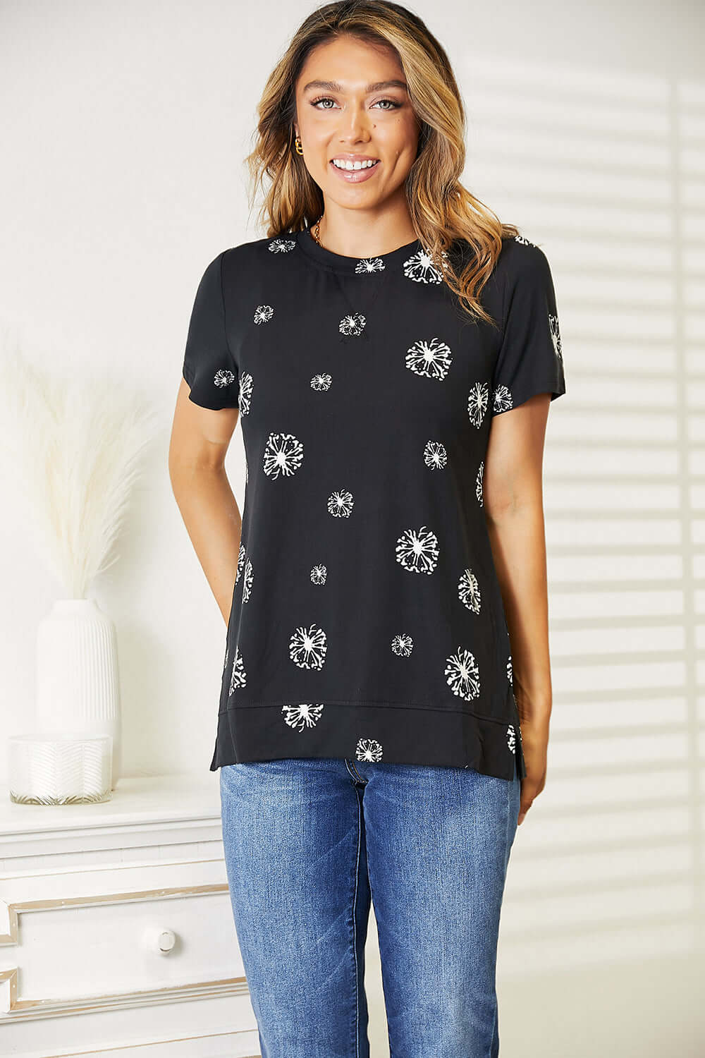 DOUBLE TAKE Dandelion Print Round Neck T-Shirt at Bella Road