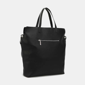 Nicole Lee USA Studded Large Tote Bag in black with vegan leather and zipper detailing, perfect travel or weekend bag with optional shoulder strap.