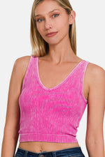 ZENANA Washed Ribbed Cropped Bra Padded Tank at Bella Road