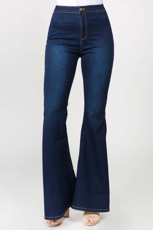 Stylish side slit flare jeans with a flattering flare leg and daring side slits, perfect for modern and trendy denim looks.