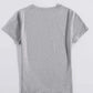 Gray graphic round neck short sleeve t-shirt for men and women shown from the back. Basic style, slightly stretchy, 100% polyester.