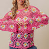 Floral Crochet Net Lace Cover Up - Fuchsia