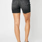 High waist tummy control denim shorts back view by Judy Blue Jeans, showcasing durable denim fabric and flattering fit.