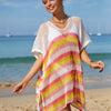 Cutout Striped Cover-Up with Tassel - Fuchsia Pink