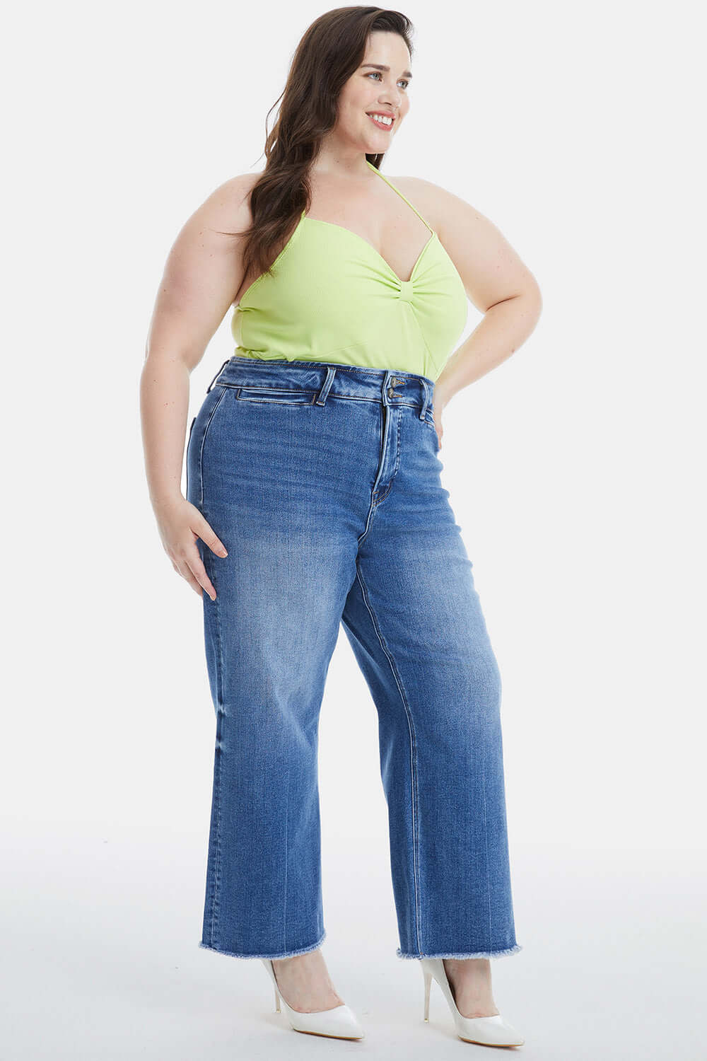 BAYEAS Full Size Raw Hem High Waist Wide Leg Jeans at Bella Road