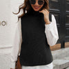 Ribbed Mock Neck Sleeveless Sweater Vest - Black