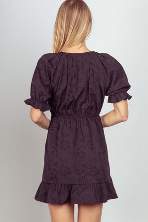 VERY J Floral Textured Woven Ruffled Mini Dress at Bella Road