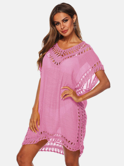 BELLA ROAD Cutout V-Neck Short Sleeve Cover-Up at Bella Road