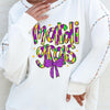 Bella Road MARDI GRAS Round Neck Long Sleeve Sweatshirt - White