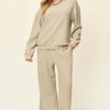 Texture Long Sleeve Top and Pants Set | Full Size - Tan