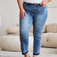 Release Hem Cropped Bootcut Judy Blue Jeans styled with sandals and a white top