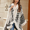 Bella Road Fuzzy Checkered Long Sleeve Poncho - Beige