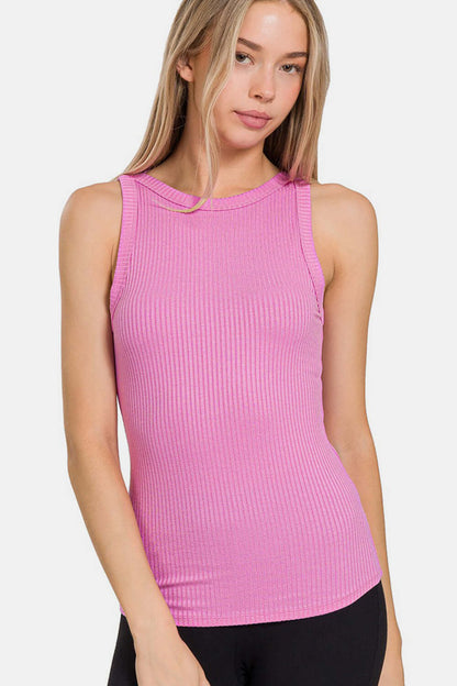 ZENANA Ribbed Crew Neck Tank at Bella Road