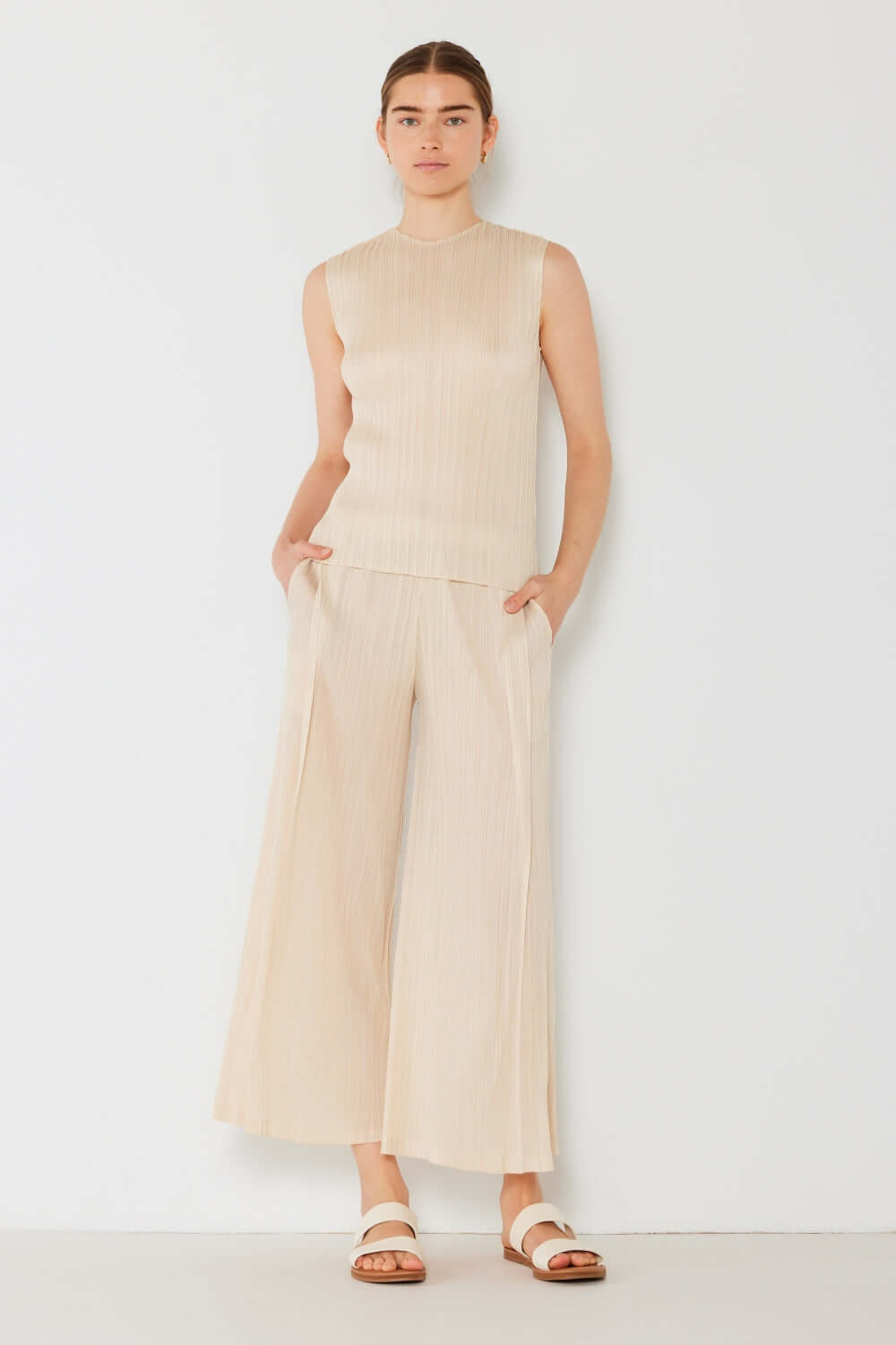 MARINA WEST SWIM Pleated Wide-Leg Pants with Side Pleat Detail at Bella Road