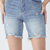 RISEN High Rise Distressed Denim Shorts - Light