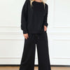 Textured Long Sleeve Top and Drawstring Pants Set | Full Size - Black