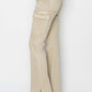 High rise side slit cargo bootcut jeans by Risen Jeans featuring a high waist, bootcut legs, and cargo pockets in beige.