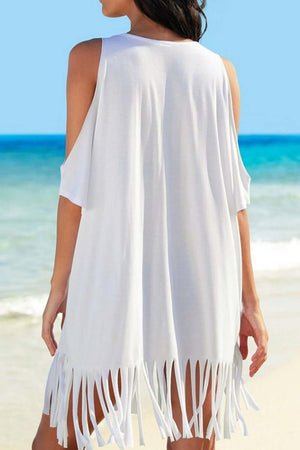 BELLA ROAD Fringe V-Neck Cold Shoulder Cover Up at Bella Road