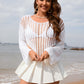 BELLA ROAD Openwork Boat Neck Long Sleeve Cover-Up at Bella Road