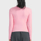 Back view of a pink Millennia round neck long sleeve sports top, perfect for workouts or casual lounging.