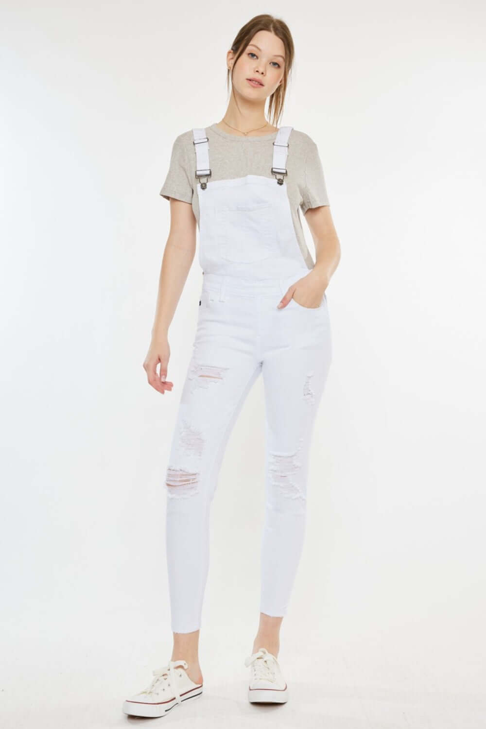 KANCAN Distressed Skinny Denim Overalls at Bella Road