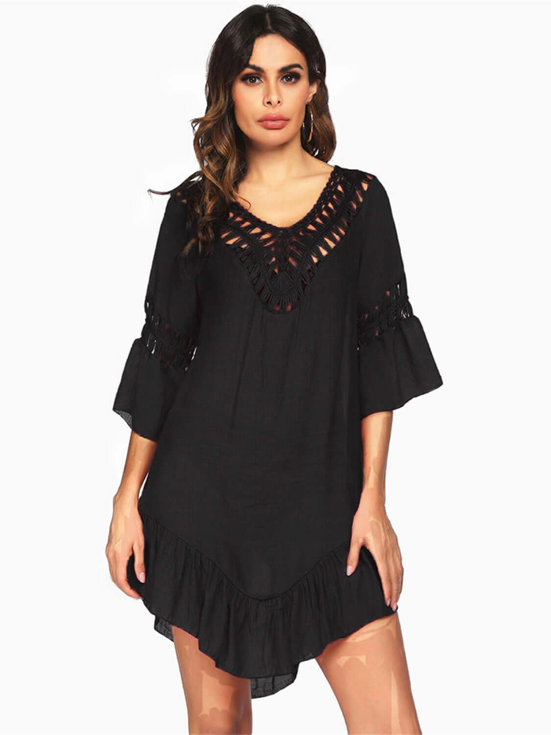 BELLA ROAD Backless Cutout Three-Quarter Sleeve Cover Up at Bella Road