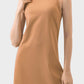 Millennia Round Neck Sleeveless Active Dress in warm tan, perfect for workouts and staying stylish.