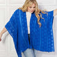 JUSTIN TAYLOR Pom-Pom Asymmetrical Poncho Cardigan in Blue at Bella Road