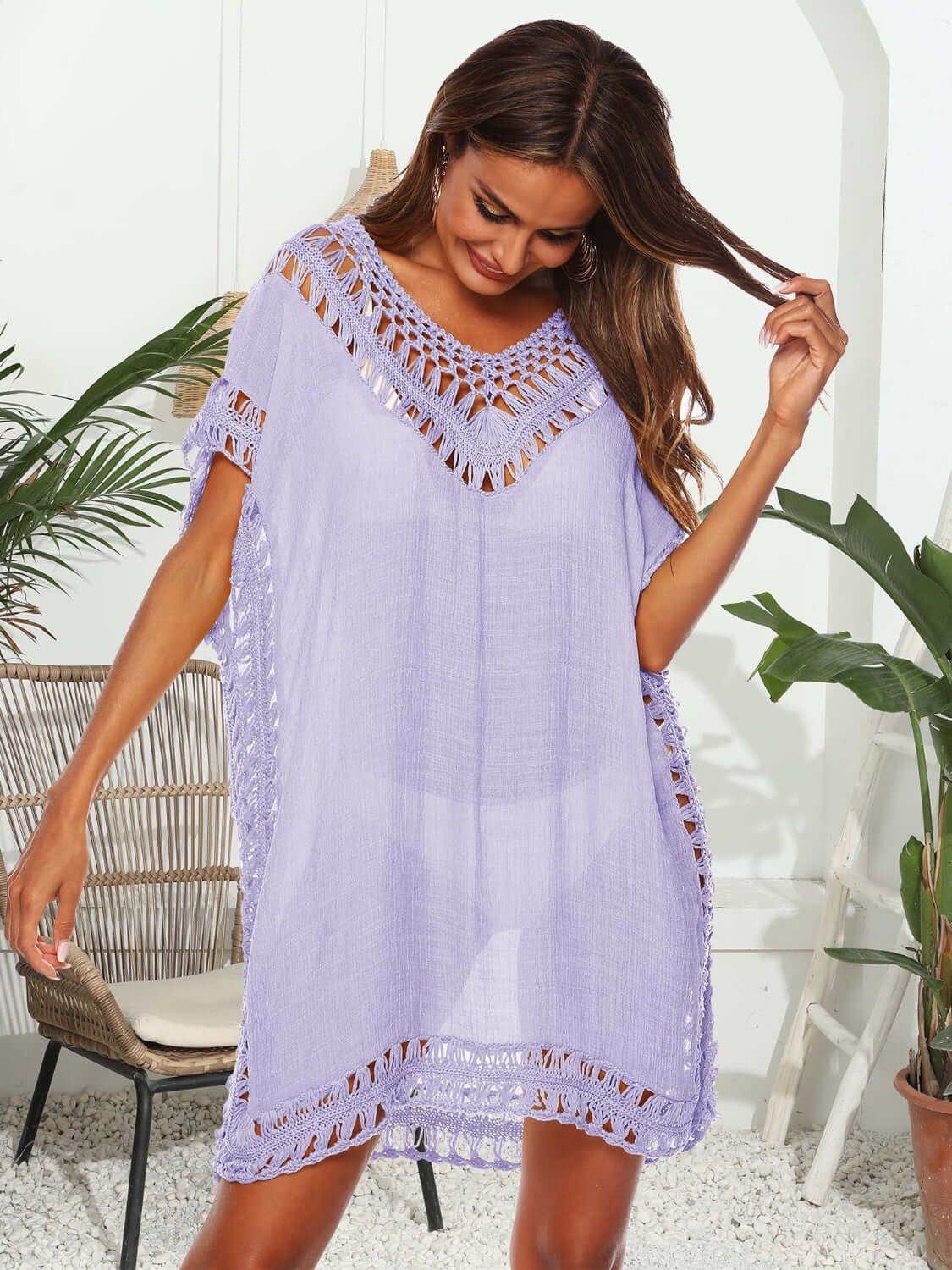 BELLA ROAD Cutout V-Neck Short Sleeve Cover-Up at Bella Road