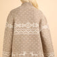 Festive mock neck sweater with reindeer and snowflake design, perfect for adding Christmas cheer to winter wardrobe.