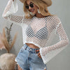 Openwork Flare Sleeve Cropped Cover Up - White