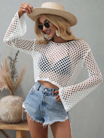 BELLA ROAD Openwork Flare Sleeve Cropped Cover Up at Bella Road