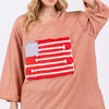 Full Size American Flag Patch Drop Shoulder T-Shirt - Indian Pink