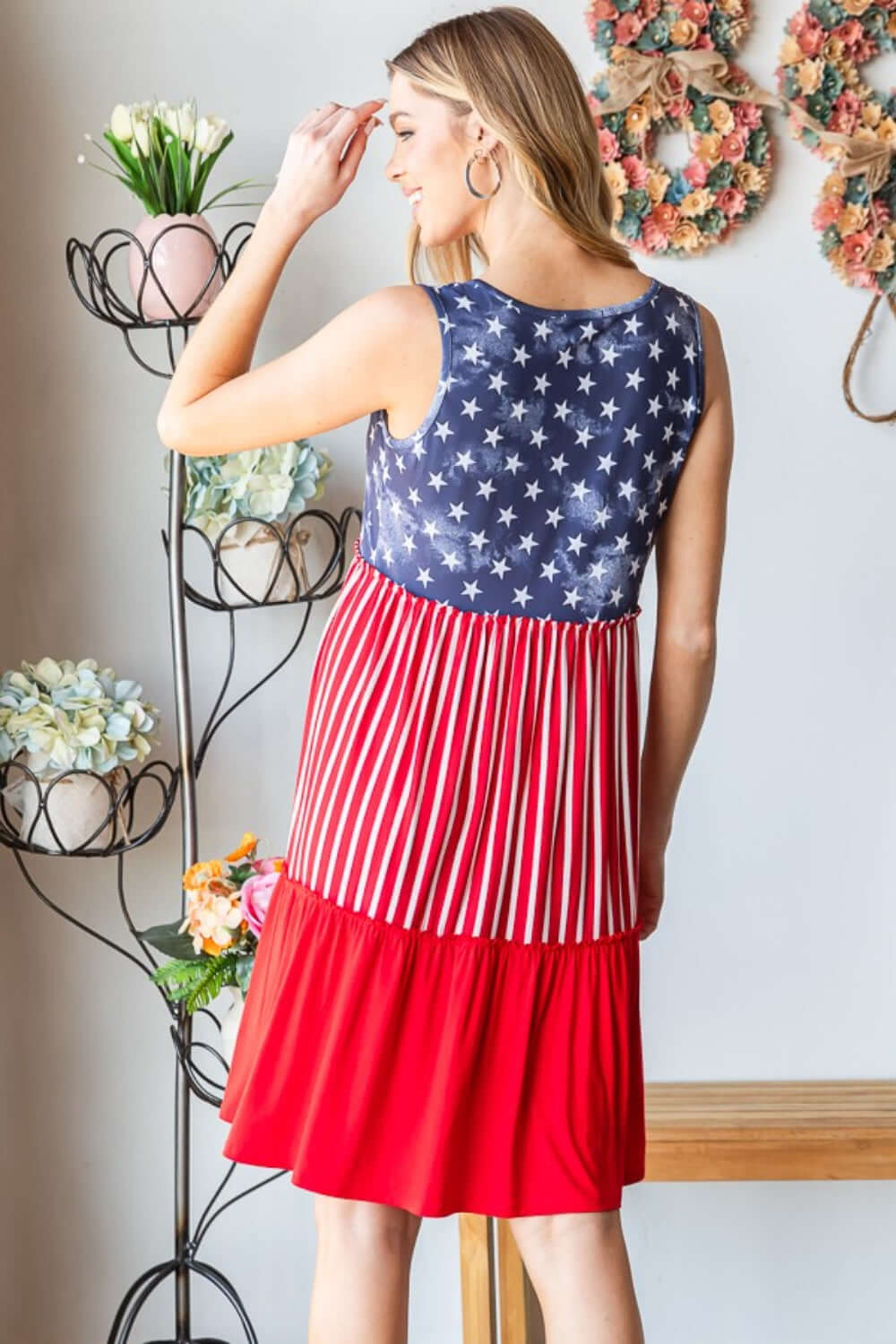 HEIMISH Full Size US Flag Theme Contrast Tank Dress at Bella Road