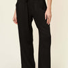 Texture Drawstring Straight Pants | Full Size - Black