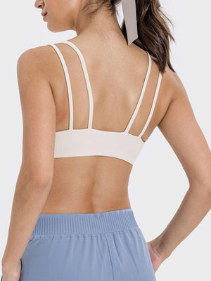 Back view of Millennia Scoop Neck Double Strap Active Cami showcasing its double strap design and playful appeal.