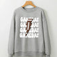 Bella Road Game Day grey round neck long sleeve sweatshirt with "Game Day" text and football graphic on hanger.