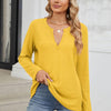 Bella Road Waffle-Knit Notched Long Sleeve T-Shirt - Yellow