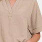 Texture Collared Neck Short Sleeve Top