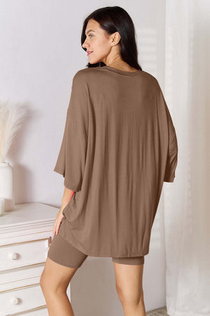 BASIC BAE Full Size Soft Rayon Three-Quarter Sleeve Top and Shorts Set at Bella Road