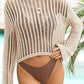 BELLA ROAD Long Sleeve Round Neck Openwork Cover-Up at Bella Road