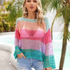 Color Block Openwork Boat Neck Cover Up - Lavender