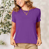 Round Neck Short Sleeve T-Shirt | Full Size - Purple