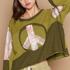 Long Sleeve Cut Sew Peace Emblem Top - Greenery