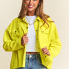 J.NNA Snap Down Long Sleeve High Low Shacket - Chartreuse