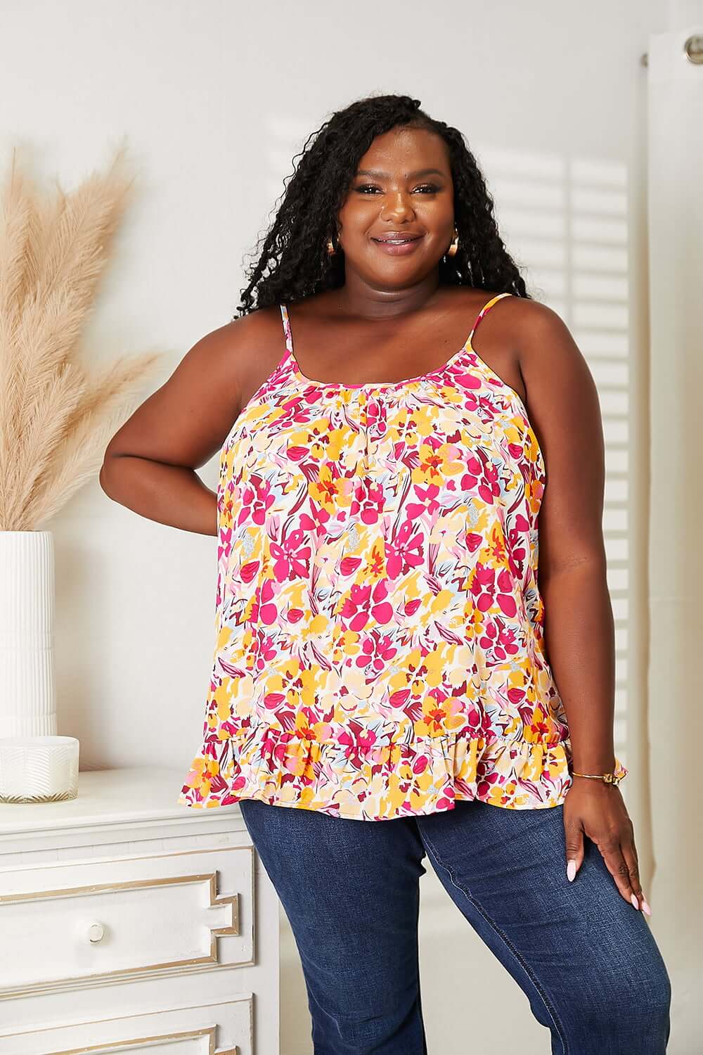 DOUBLE TAKE Floral Scoop Neck Ruffle Hem Cami at Bella Road