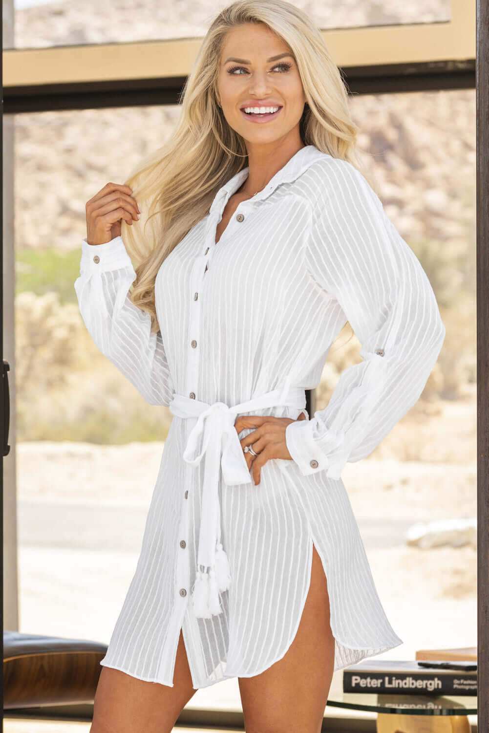 BELLA ROAD Belted Button-Front Cover-Up Shirt Dress at Bella Road