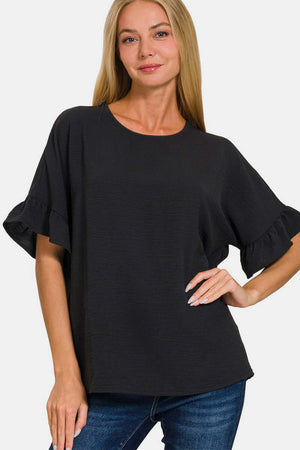 ZENANA V-Neck Flutter Sleeve Top at Bella Road