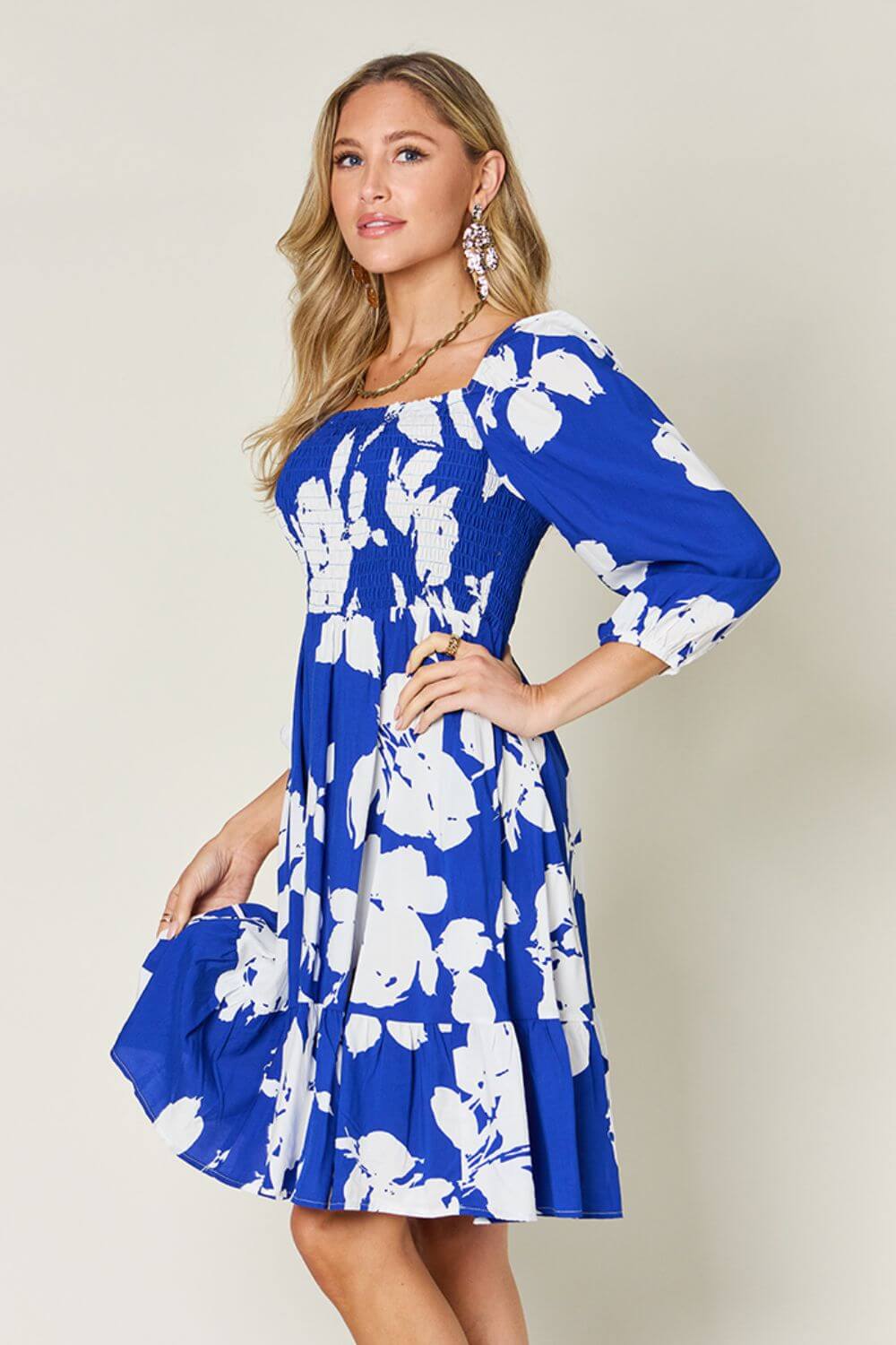 DOUBLE TAKE Full Size Floral Ruffle Hem Smocked Dress at Bella Road